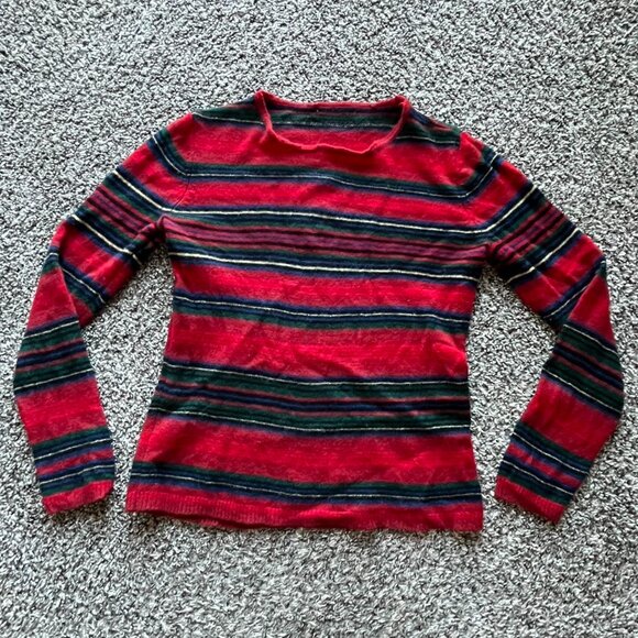 Festive Womens Medium Ralph Lauren Red & Green Striped Lambswool Sweater - Picture 1 of 7